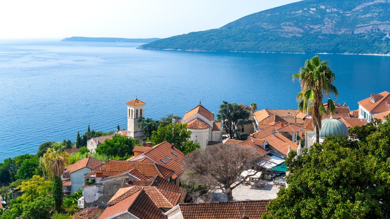The tiled skyline of Herceg Novi, Montenegro stands against the Adriatic Sea