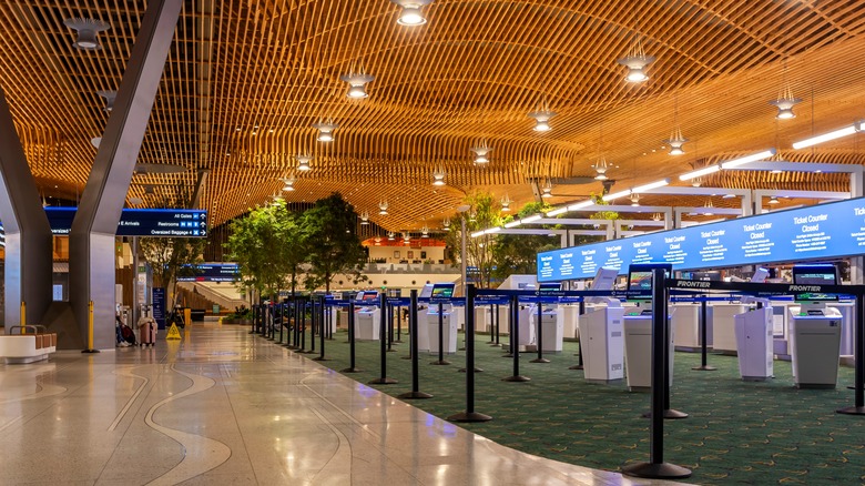 The main ticketing counters in the Main Terminal at Portland International Airport