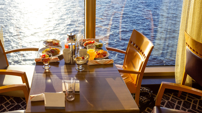 dinning buffet on a luxury cruise ship with sea view