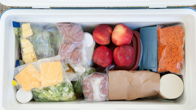 Cooler packed with food for camping