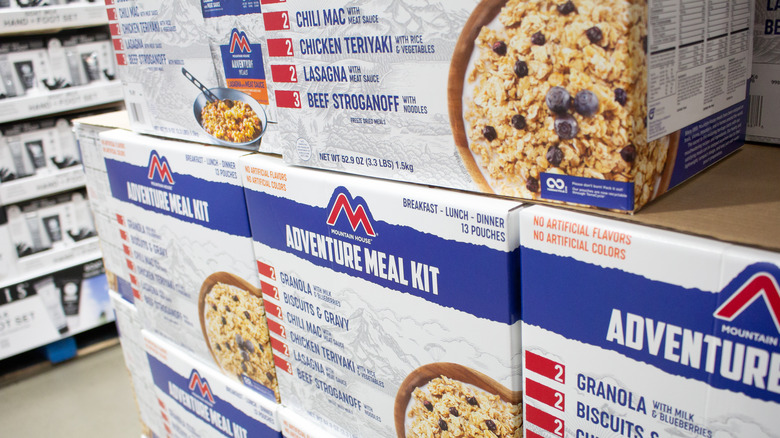 boxes of freeze dried meals in a store