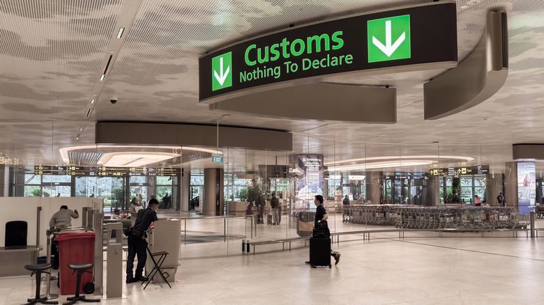 Green customs area showcases clear signage directing travelers to Customs