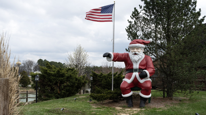 A statue of Santa stands in Santa Claus, Indiana