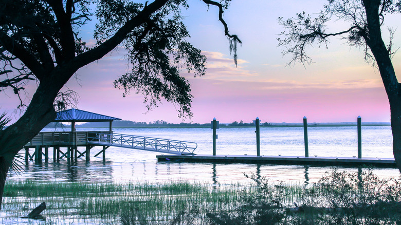 Purple sunset with pier on Daufuskie Island