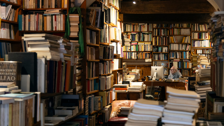 Inside of a bookstore with thousands of books stacked on shelves