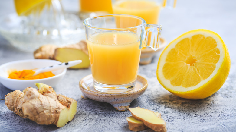 Ginger shots in small glasses