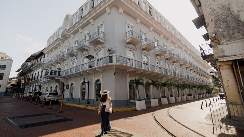 Girl walking through the streets of Panama City's old town