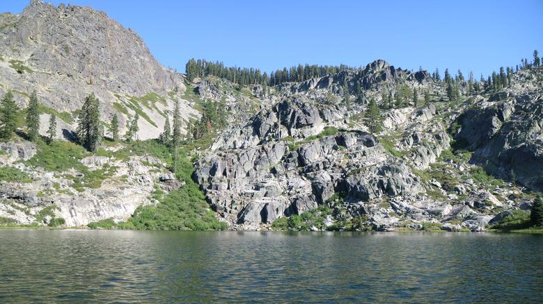the granite mountains surrounding Gold Lake in the Lakes Basin Recreation Area of Plumas National Forest in California