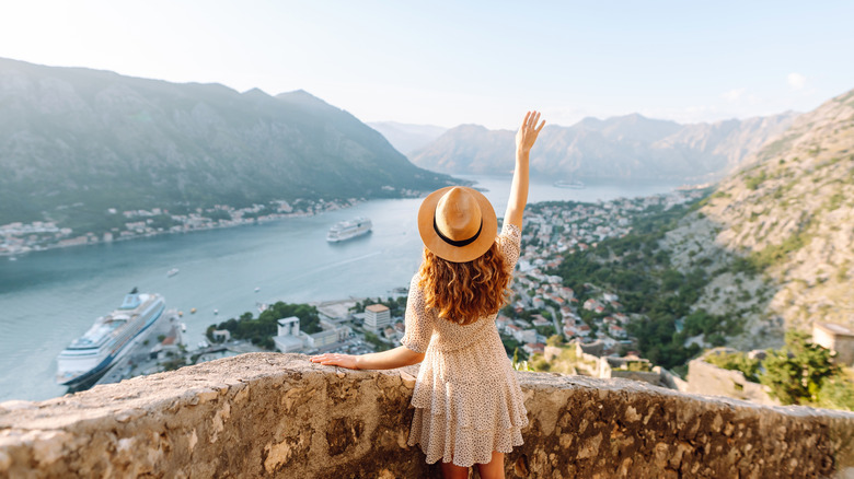 A solo female tourist exploring a European city