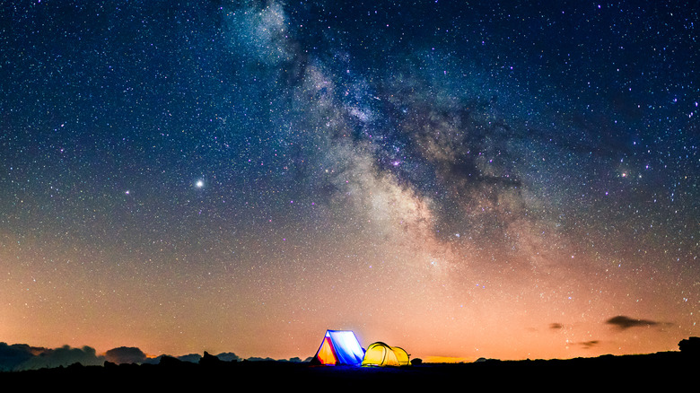 tents camping under stars