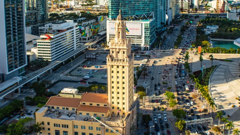 An aerial view of the Freedom Tower in Miami, Florida