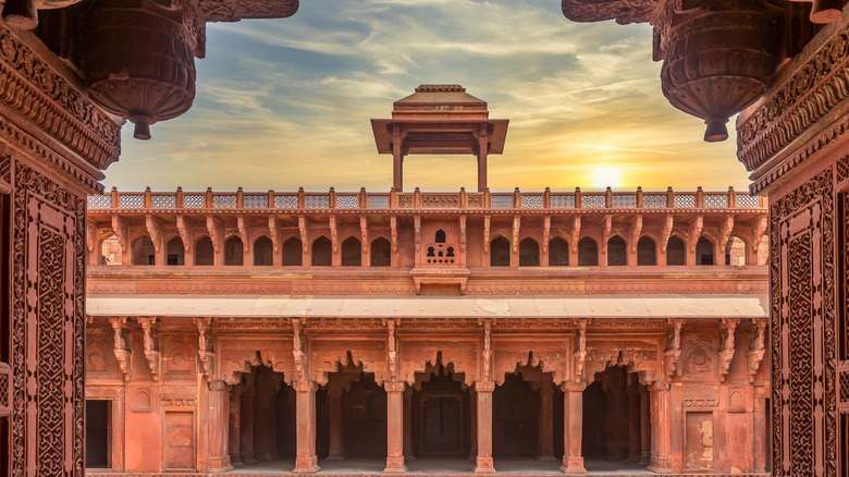 Ornate sandstone building agra fort