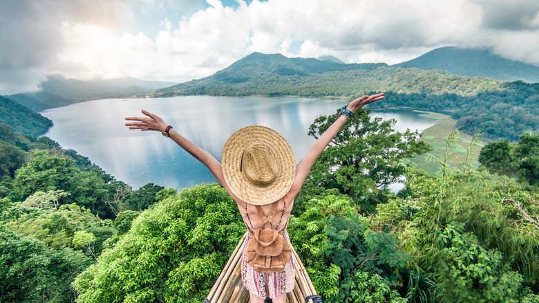 Excited traveler overlooking Bali