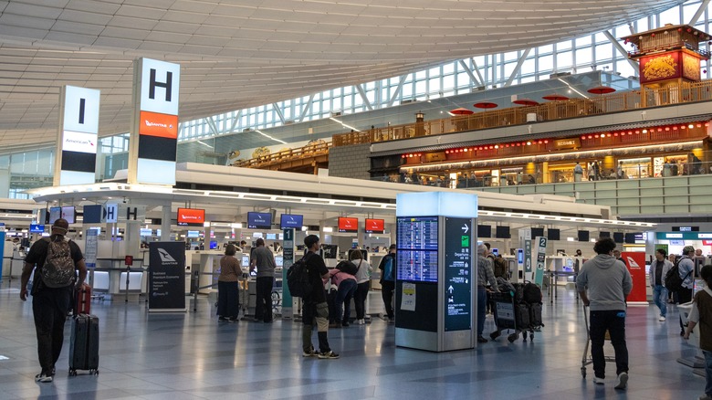 Haneda Airport terminal counters passengers Tokyo