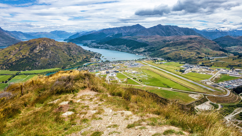 Top view of Queenstown Island and Lake Wakatipu, New Zealand
