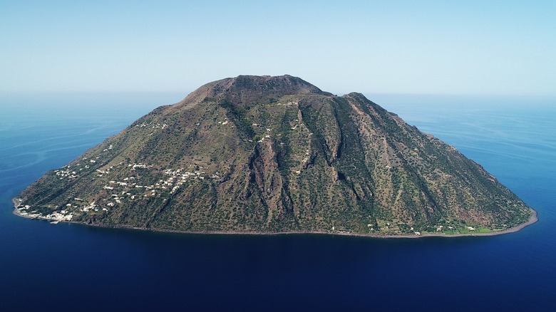 aerial view of volcanic island
