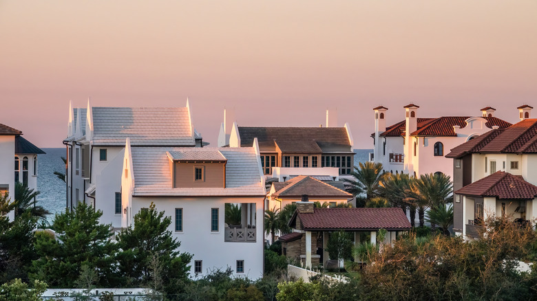 Houses at Alys Beach at dusk