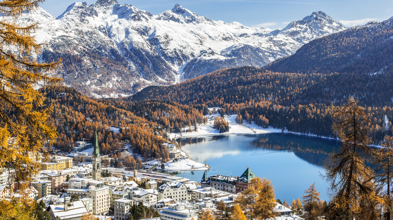 St. Moritz town in the wall