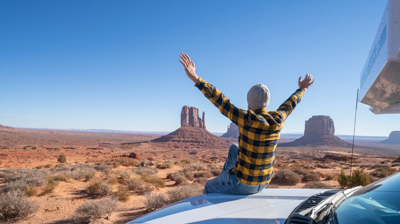 Happy RV camper in Arizona