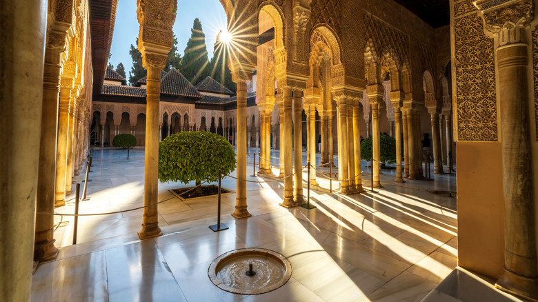 Interior of the vastly decorated Alhambra palace in Granada, Spain