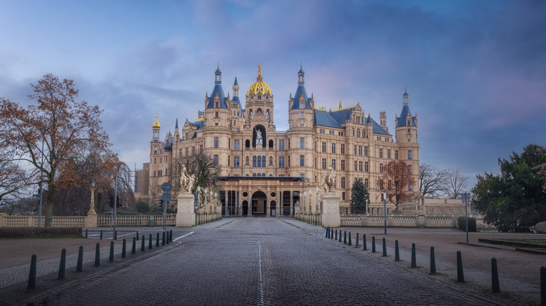 View of the front of Schwerin castle from the main bridge approach