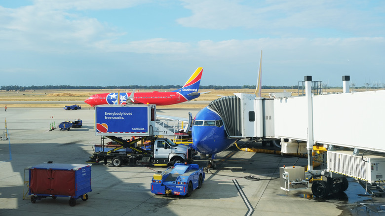 Southwest Airlines airplanes at Sacramento International Airport in California.