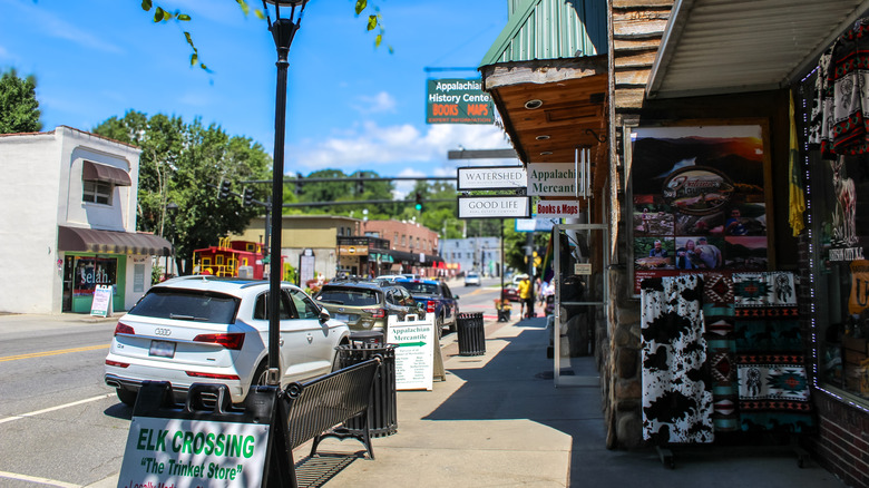 the center of Bryson City, the gateway to Great Smoky Mountains National Park, in North Carolina