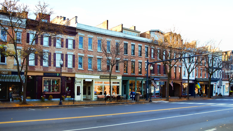 A row of store fronts on Skaneateles' main street.