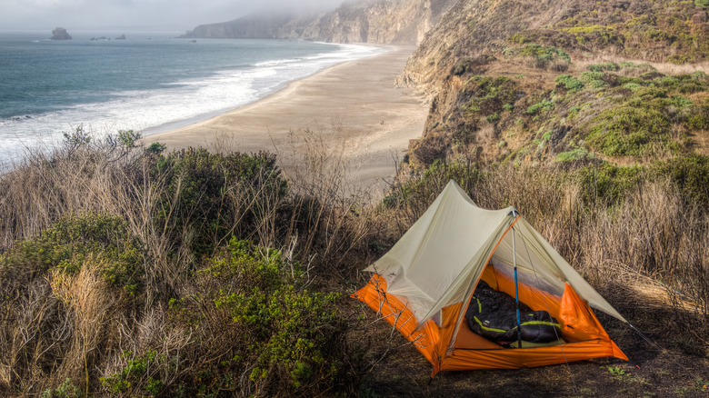 Tent overlooking beach, Point Reyes