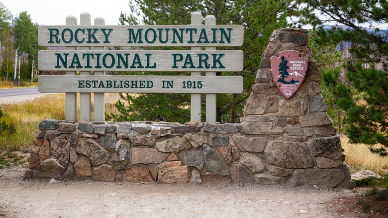 Rocky Mountain National Park sign near Grand Lake entrance, Colorado