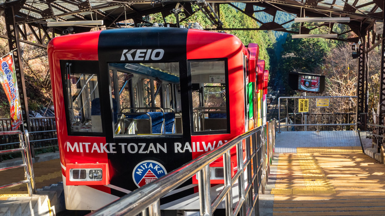 The Mount Mitake cablecar in the station.