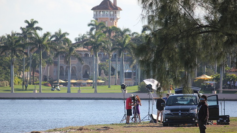 News crew on island across from Mar-a-Lago