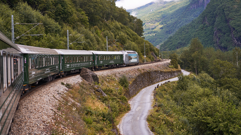 train passing through narrow gorge