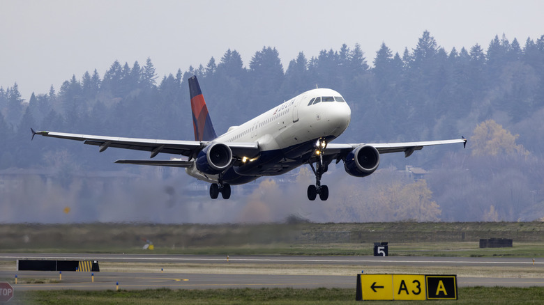 Airbus A320 takes off at airport runway