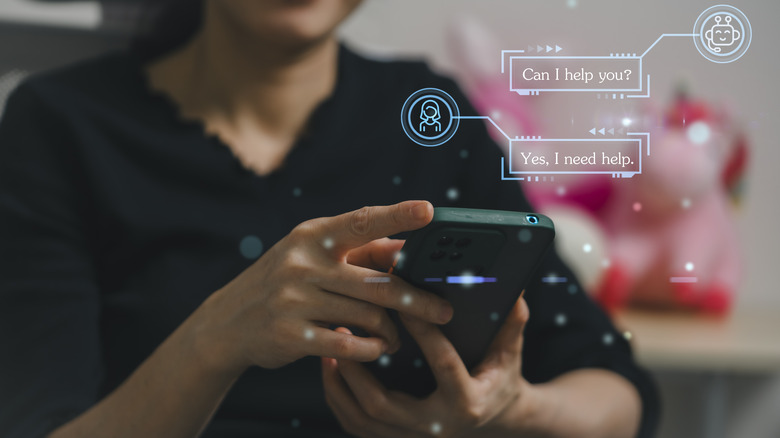 A woman on her phone with an AI chatbot
