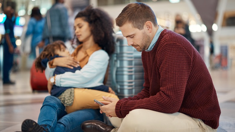 Family experiencing a flight delay