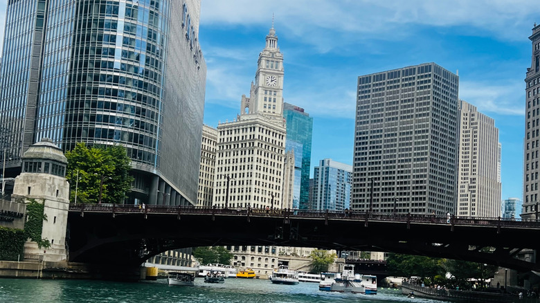 Beautiful view of cityscape around Chicago river and lake