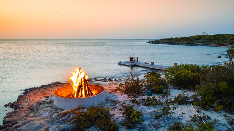 bonfire on the beach by the ocean