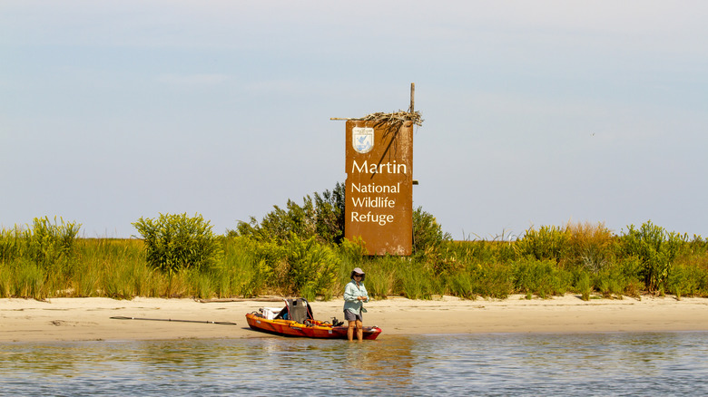 Woman fishing at Smith Island, Maryland
