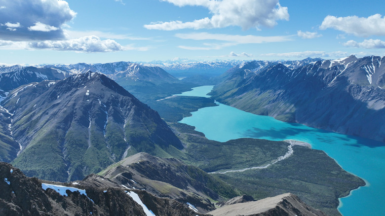 Aerial view over Kathleen Lake in Kluane National Park in Canada.