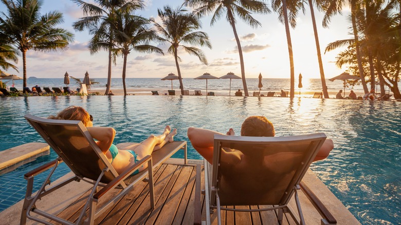 couple at resort pool