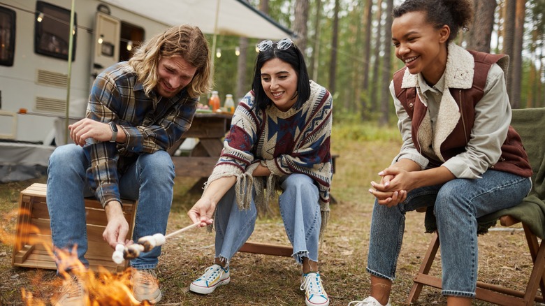 Young adults roasting marshmallows