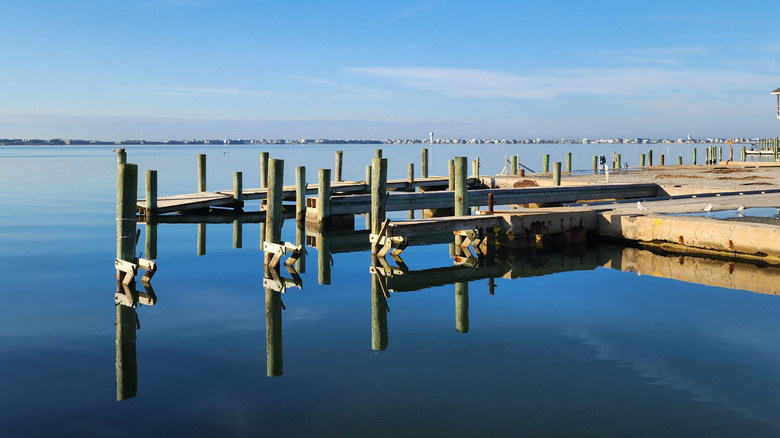 A pier with blue skies