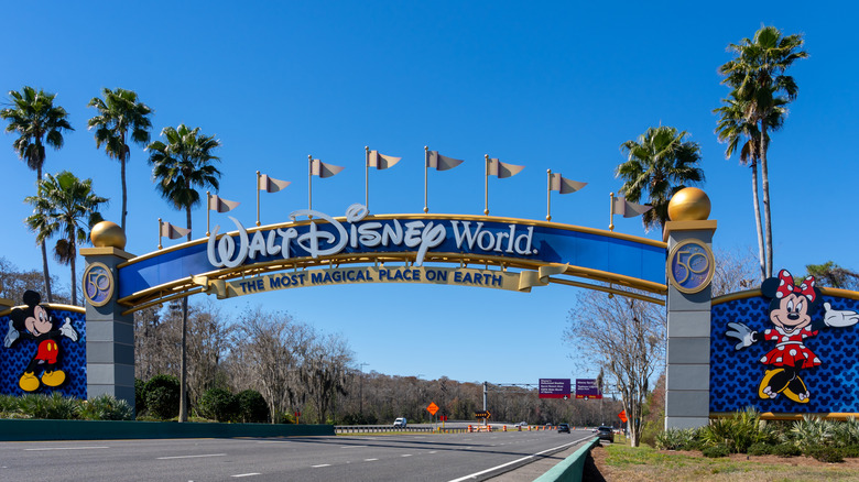 A Walt Disney World arch gate on the street in Orlando, Florida, USA