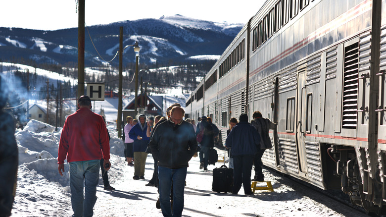 Riders depart the train at Winter Park Resort