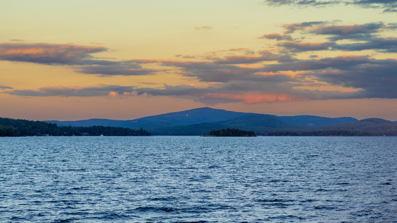 sunset on Lake Winnipesaukee in the Lakes Region of New Hampshire