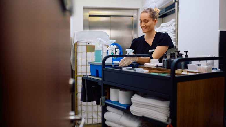 Hotel housekeeper at work
