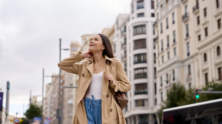 woman wearing a trench coat