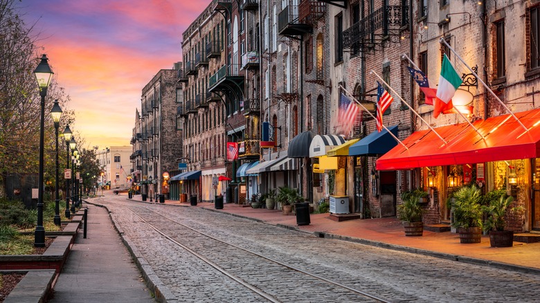 Savannah's Historic District at sunset