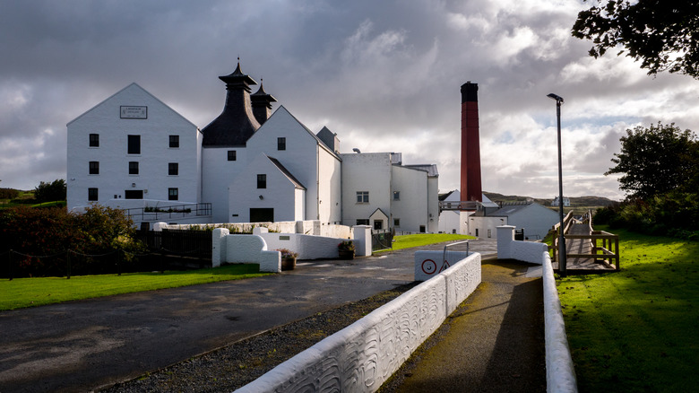 The white Lagavulin whisky distillery on the Isle of Islay